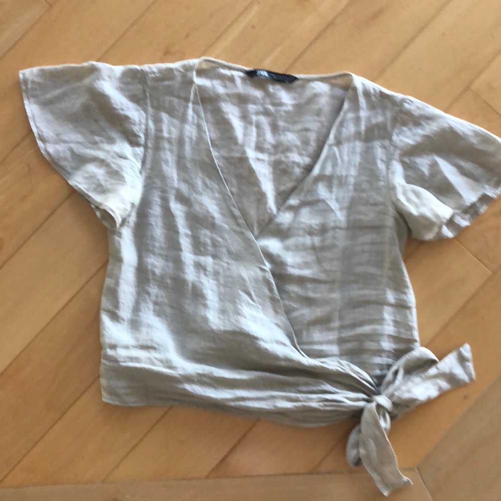 Zara linen ruffle sleeve top XS
